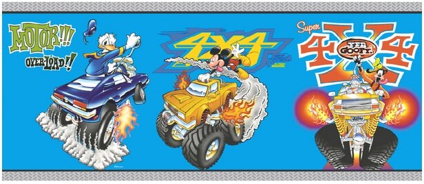 Mickey Monster Trucks (Light Blue) Wall Border