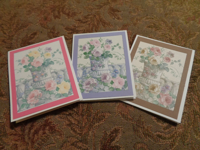 Cover of floral urn friendship greeting cards in brown, pink and purple