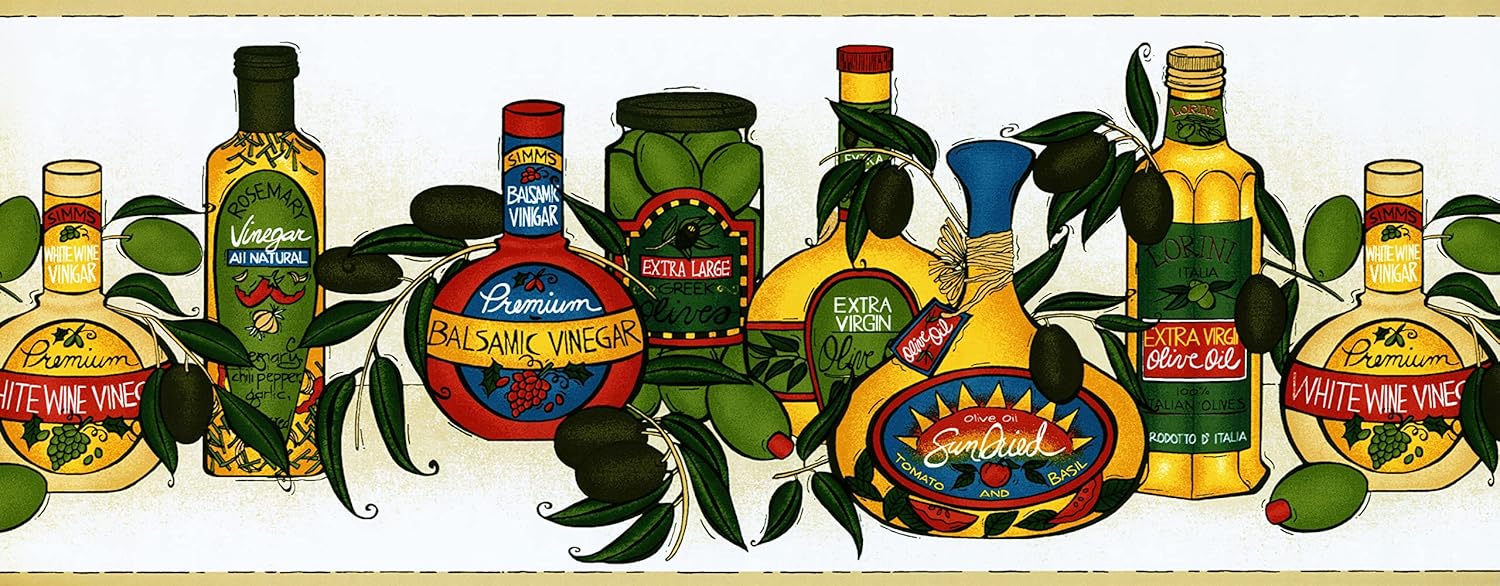 Olive oil and vinegar jars wall border