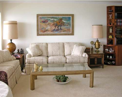 Matching picture frame and coffee table in Crepe Bronze PaperIllusion wallpaper