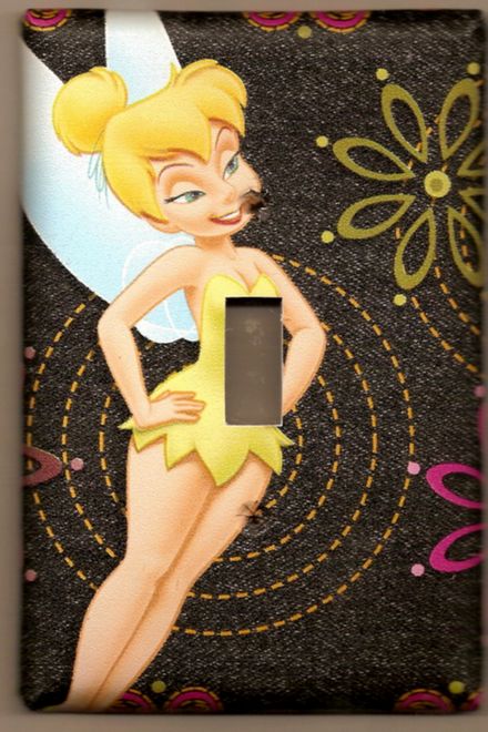 Tinkerbell - Switch Plate decorated with Disney wall border